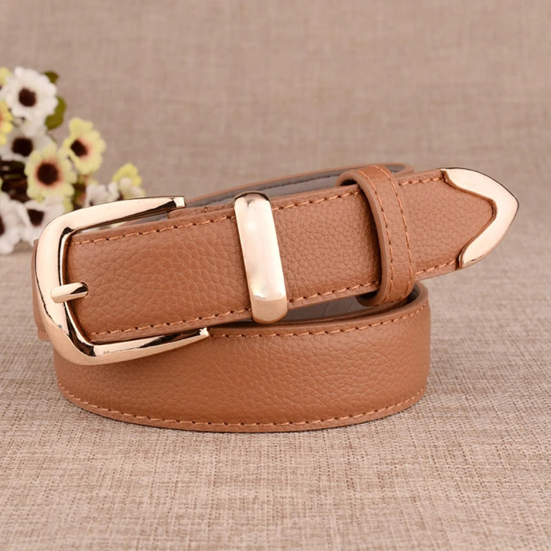 Women Gold Buckle Leather Belt