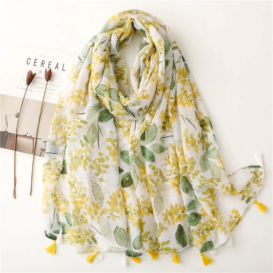 Ink Painting Floral Tassel Scarf