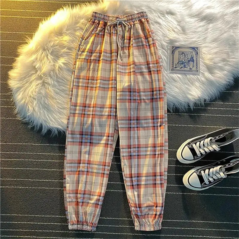 Loose Black Plaid Summer Trousers