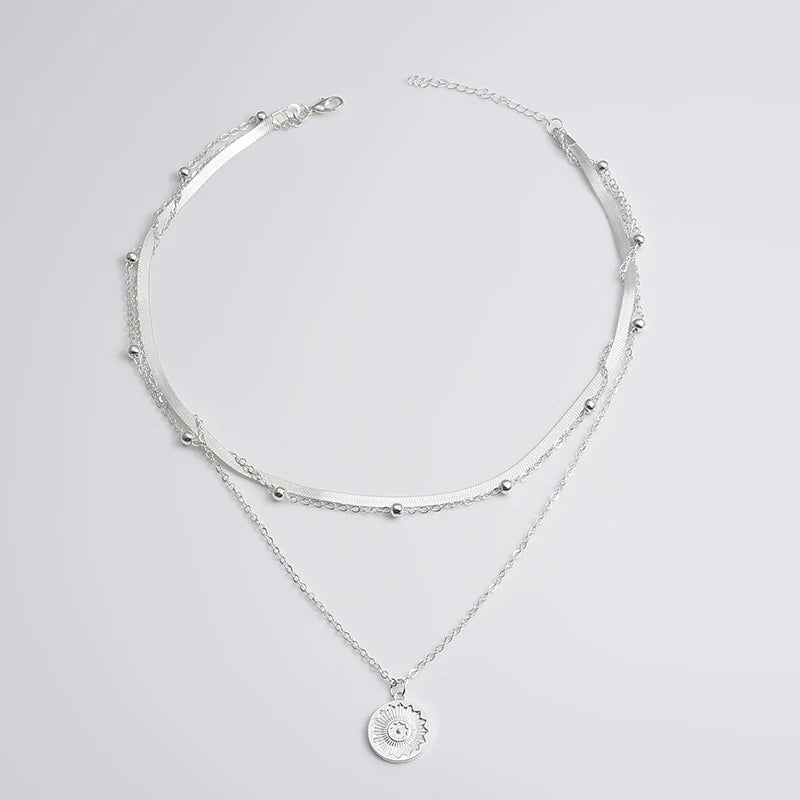 Sterling Silver Three-Layer Round Necklace