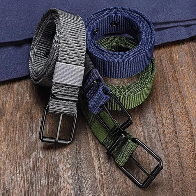 Men's Porous Canvas Pin Buckle Leather Belt