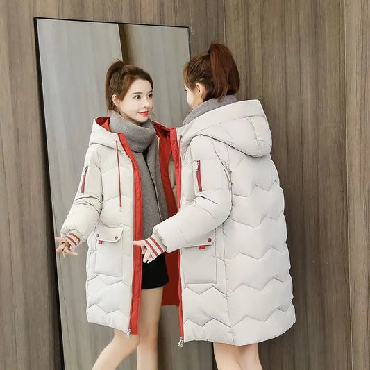 Long Parkas Female Down Cotton Hooded Jacket