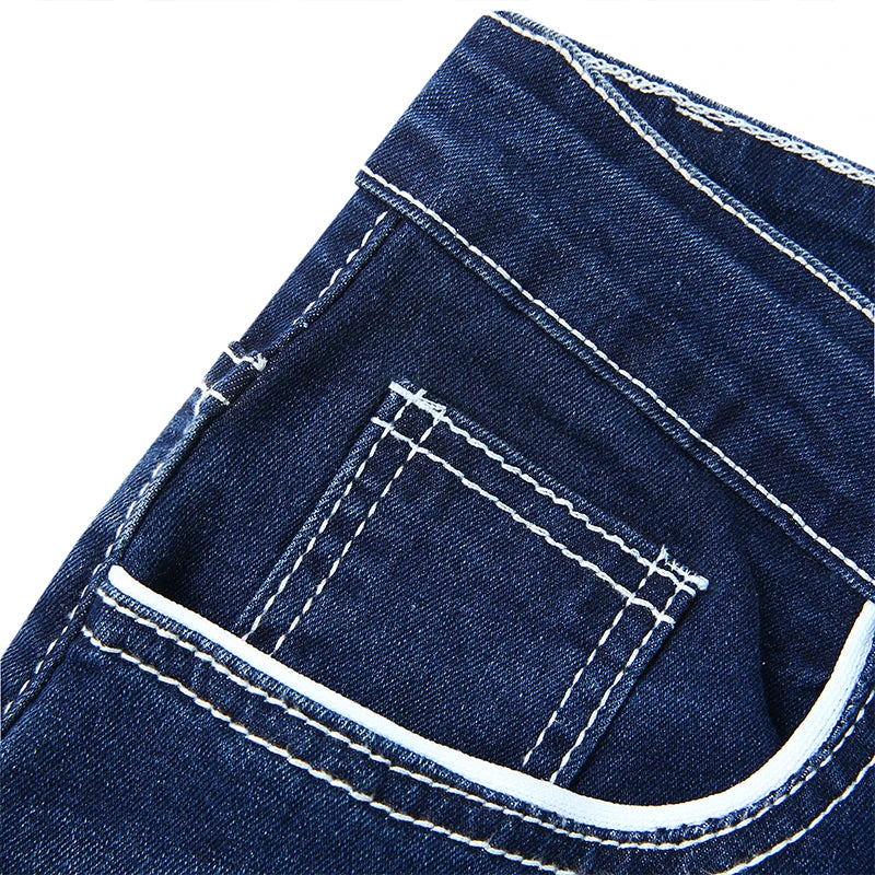 Solid Pockets Stretch Straight Denim Jeans