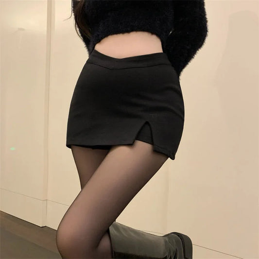 Black Side Slit Mini Skirt