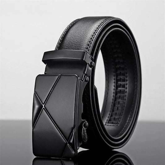 Men Leather Belt with Metal Automatic Buckle