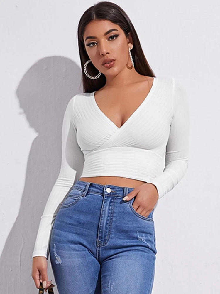 Women Casual Solid Long Sleeve Crop T-shirt