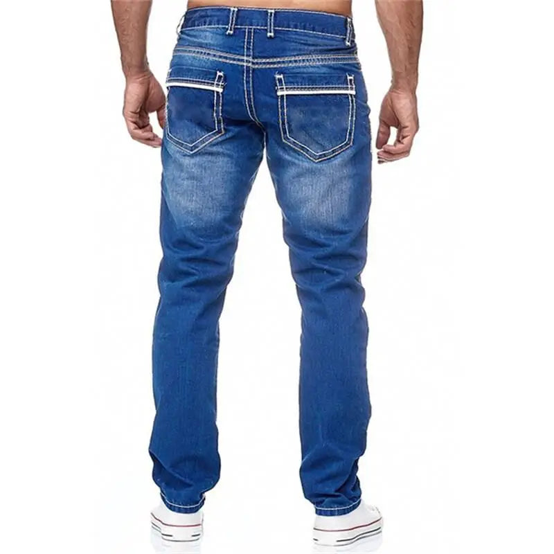 Solid Pockets Stretch Straight Denim Jeans