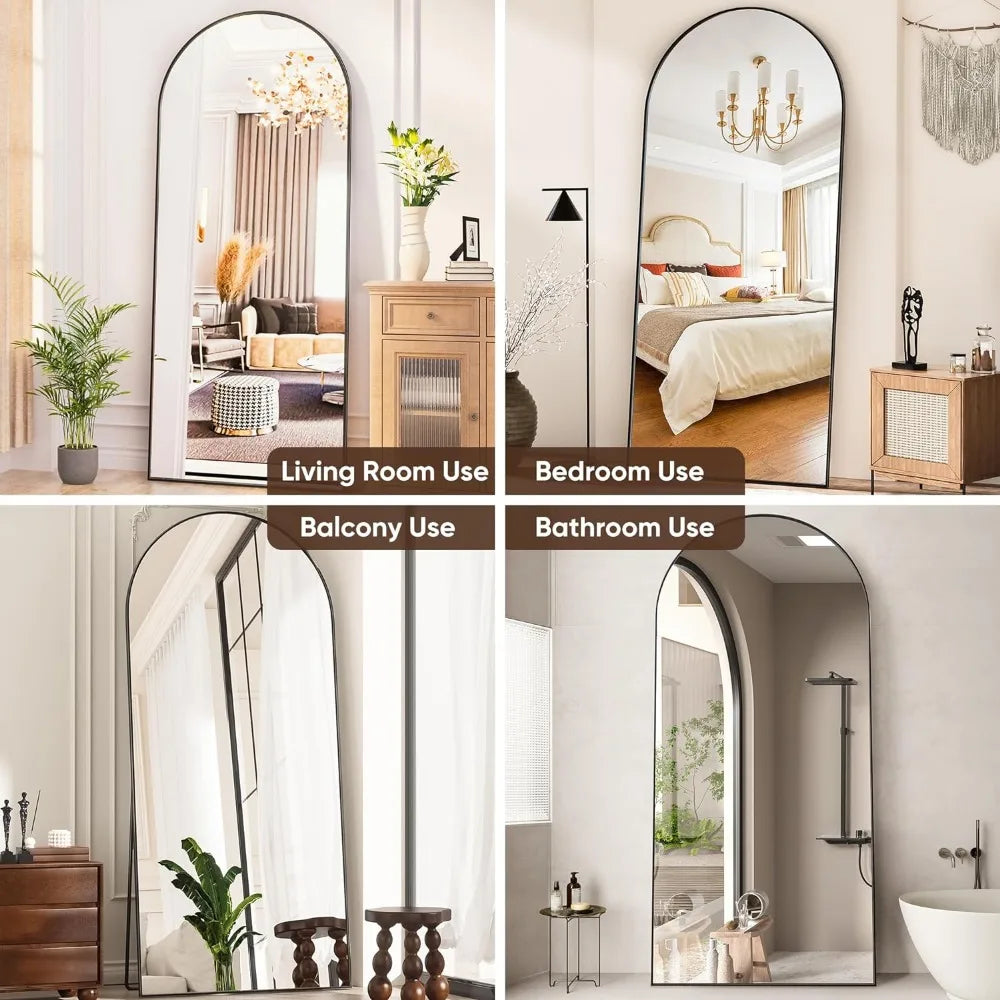 Oversized Independent, Arched Floor Standing Mirror - Black