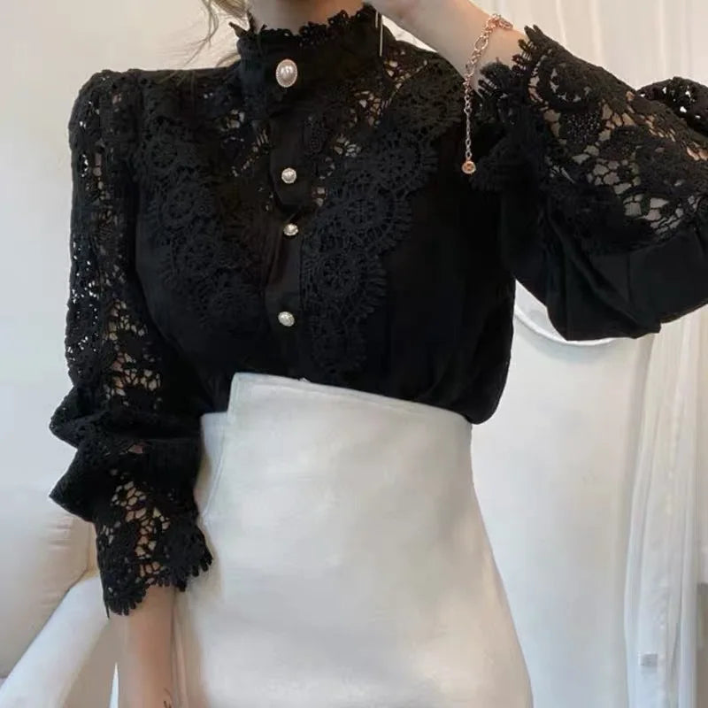 Women Chiffon Button Turtleneck Shirt