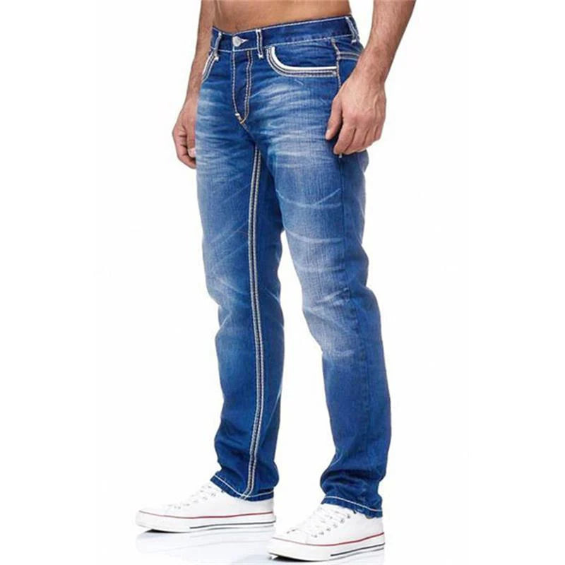 Solid Pockets Stretch Straight Denim Jeans