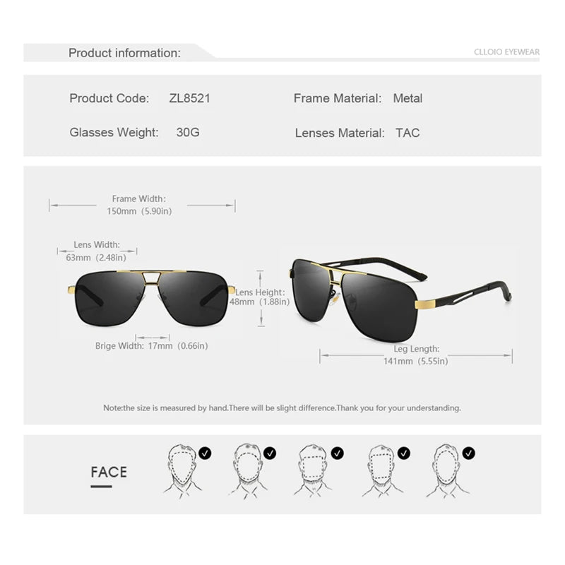 Square Photochromic Polarized Sunglasses