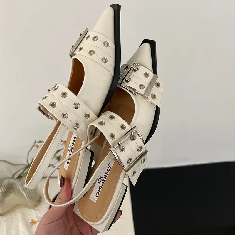 Buckle Flats Slingback Pointed Toe Sandals