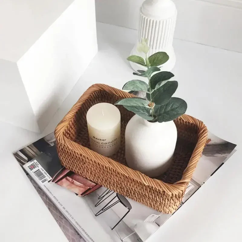 Handwoven Rectangular Rattan Wicker Basket