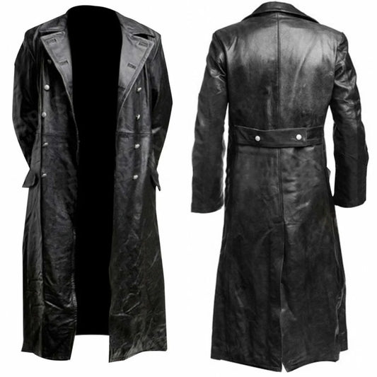 Men's German Classic Military Leather Trench Coat