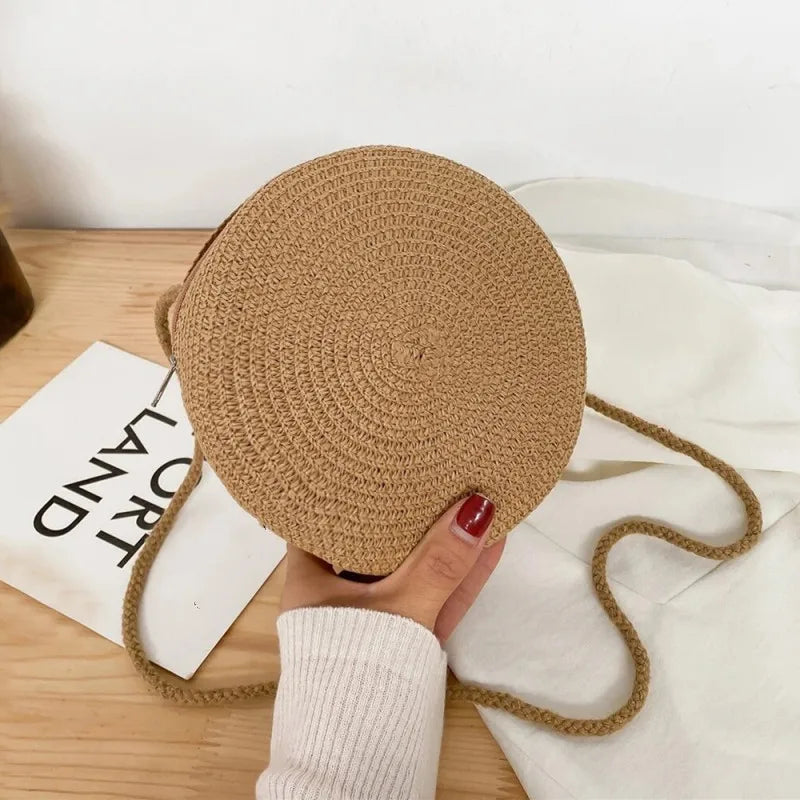 Minimalist Straw Round Crossbody Bag