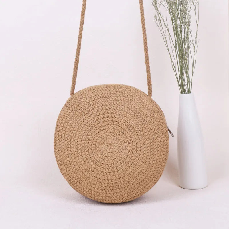 Minimalist Straw Round Crossbody Bag