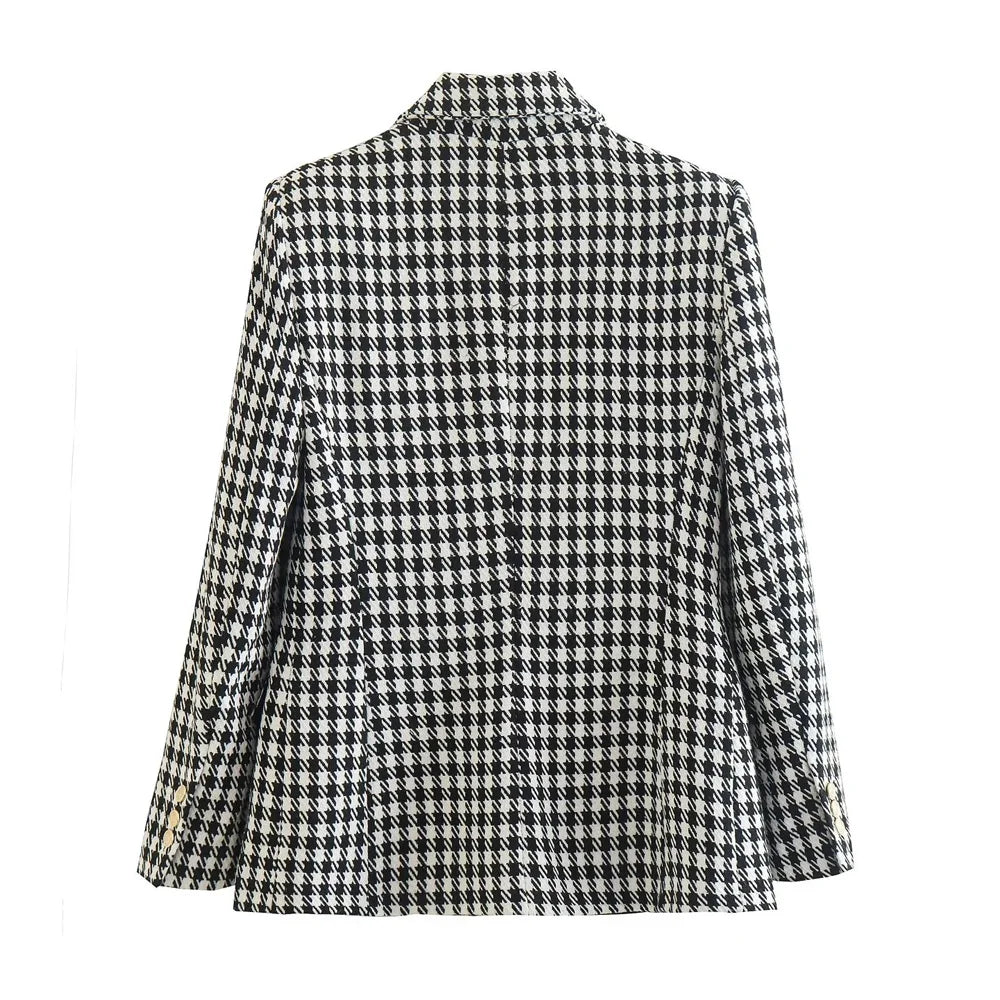 Double Breasted Houndstooth Blazer Coat