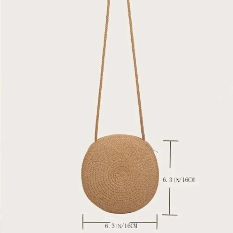 Minimalist Straw Round Crossbody Bag