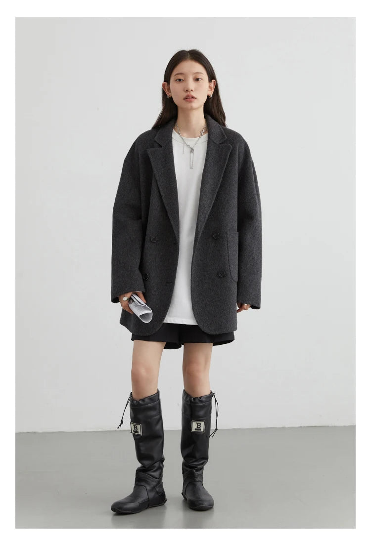 Casual Double Breasted Retro Woolen Coat