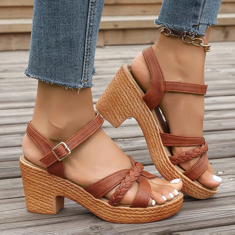 Women's Braided High Heels Sandals