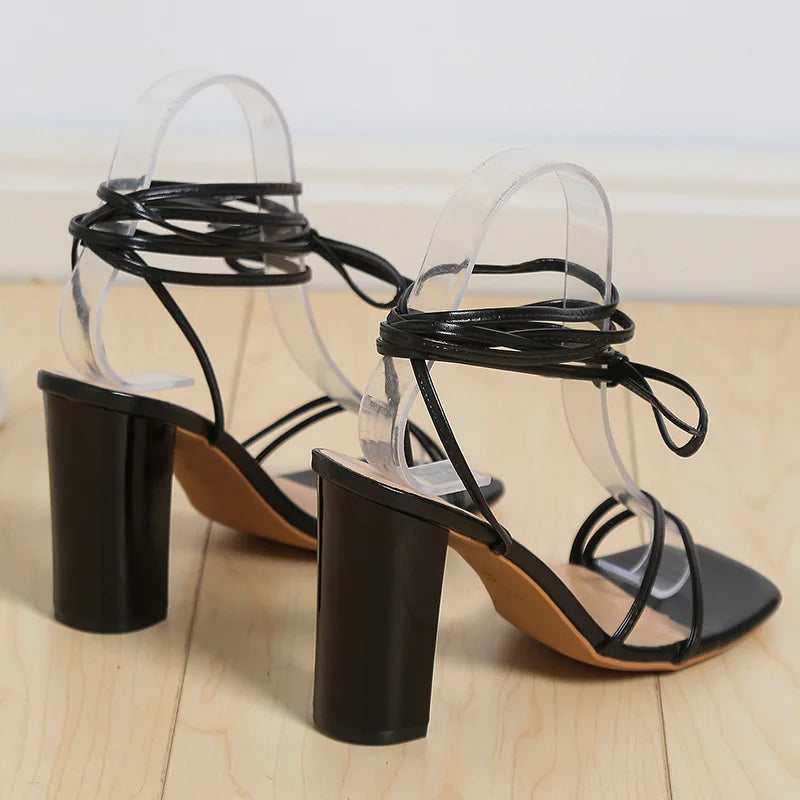 White Black Woman Ankle Strap Sandals