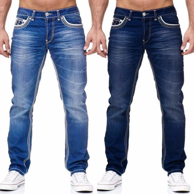 Solid Pockets Stretch Straight Denim Jeans