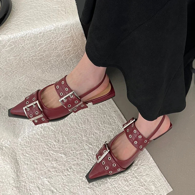 Buckle Flats Slingback Pointed Toe Sandals