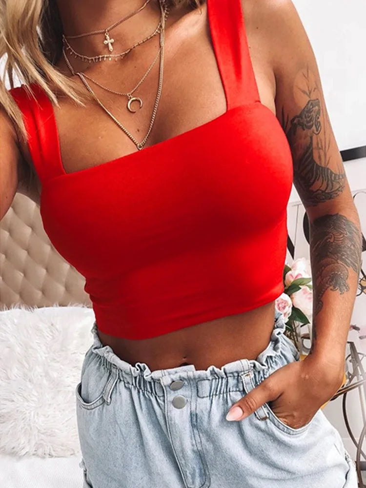 Women's Square Neck Sleeveless Summer Crop Top