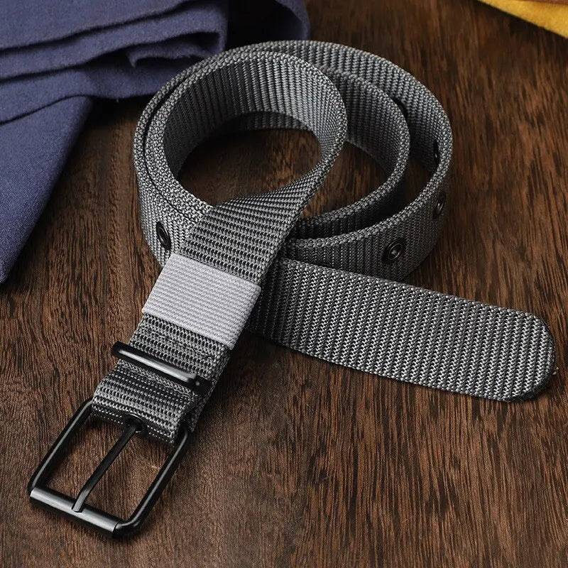 Men's Porous Canvas Pin Buckle Leather Belt