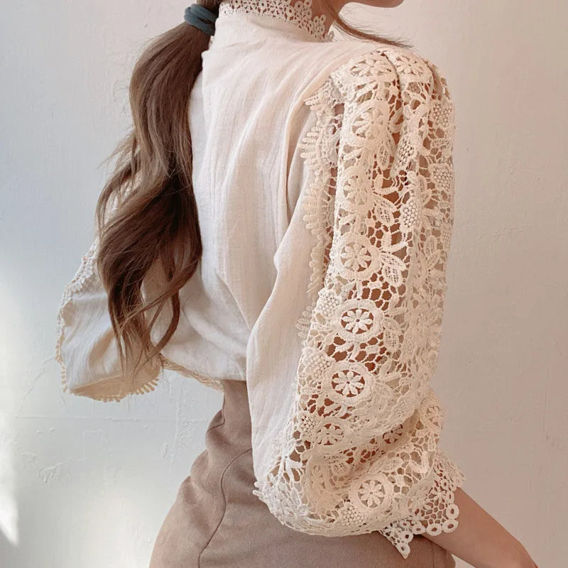 Women Chiffon Button Turtleneck Shirt