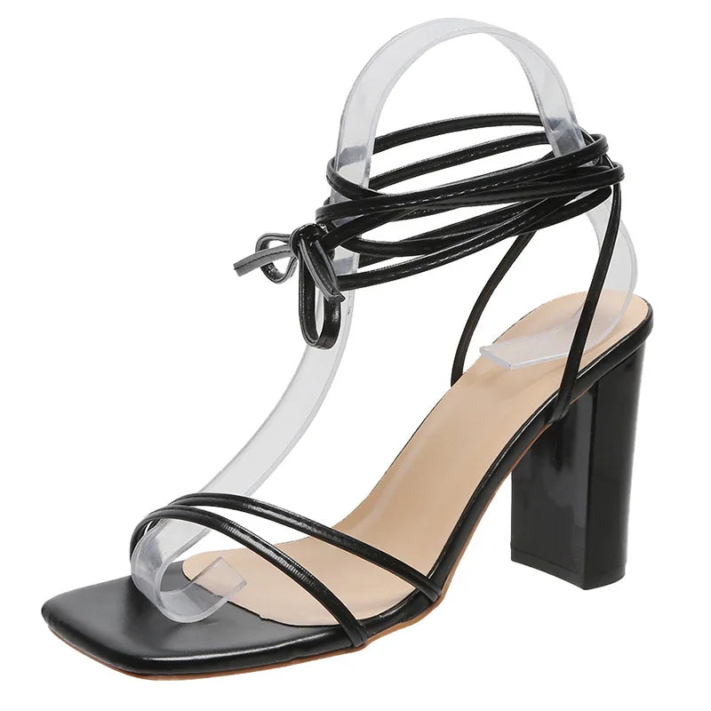 White Black Woman Ankle Strap Sandals