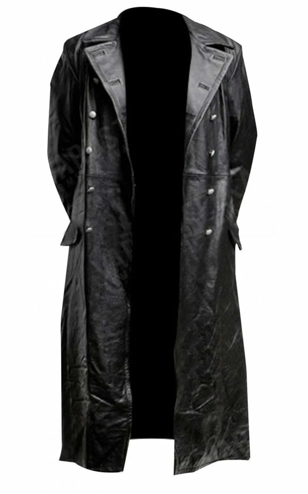 Men's German Classic Military Leather Trench Coat