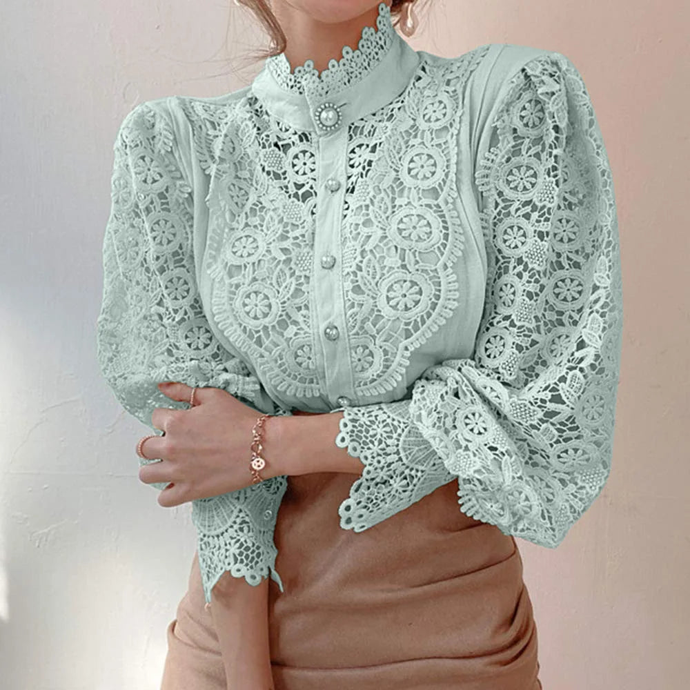 Women Chiffon Button Turtleneck Shirt